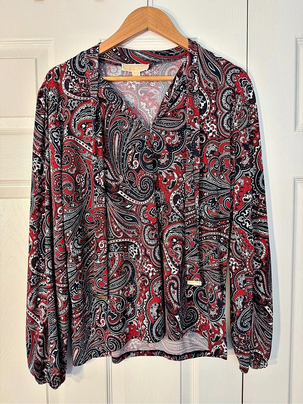 Michael Kors Paisley Blouse in Red & Black Like New